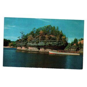 Lone Rock Wisconsin Dells Postcard Lower Dells Scenic River Boat Vintage Color